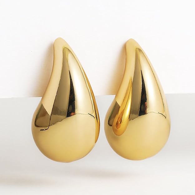 Close-up view of premium artificial 2 Pairs Combo Celebrity Inspired Stylish Gold Silver Plated Teardrop Earrings Dupes for Women Girls Teenagers Trending Oversized Lightweight Statement Waterdrop Earrings by Innovate Art Impex.
