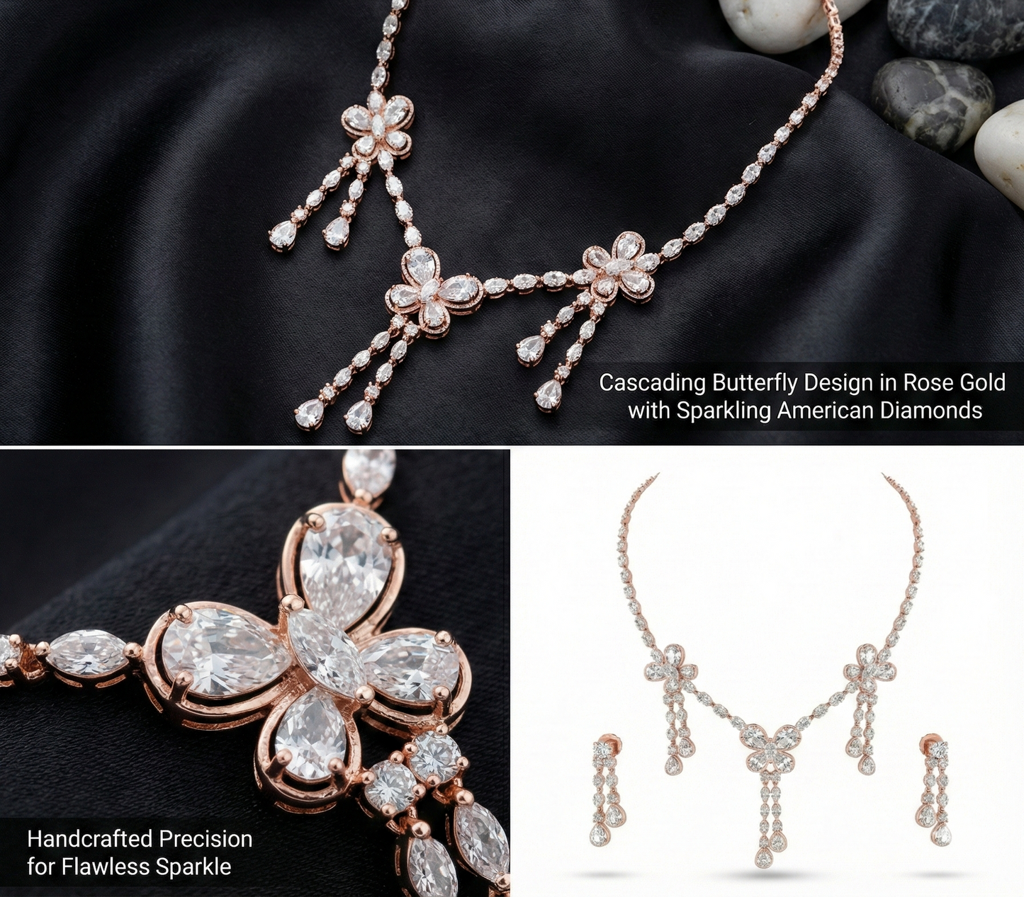 Close-up view of premium artificial Rose Gold Floral CZ Bridal Set | Innovate Art Impex by Innovate Art Impex.