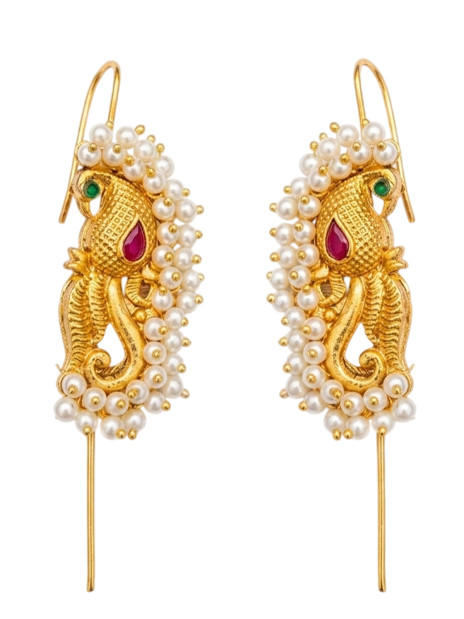Traditional Gold Peacock Ear Cuffs with Pearl Border by INNOVATE ART IMPEX