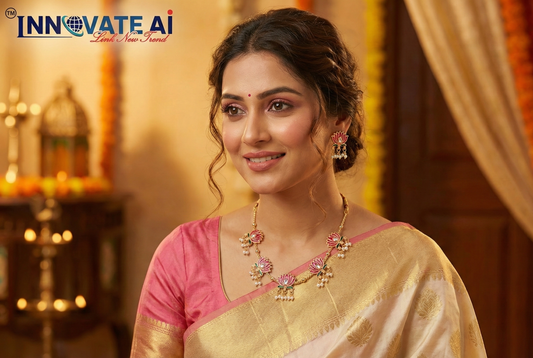 Close-up view of premium artificial Elegant Pink Lotus Meenakari Gold Plated Choker Necklace Set with Earrings & Pearl Drops by Innovate Art Impex.