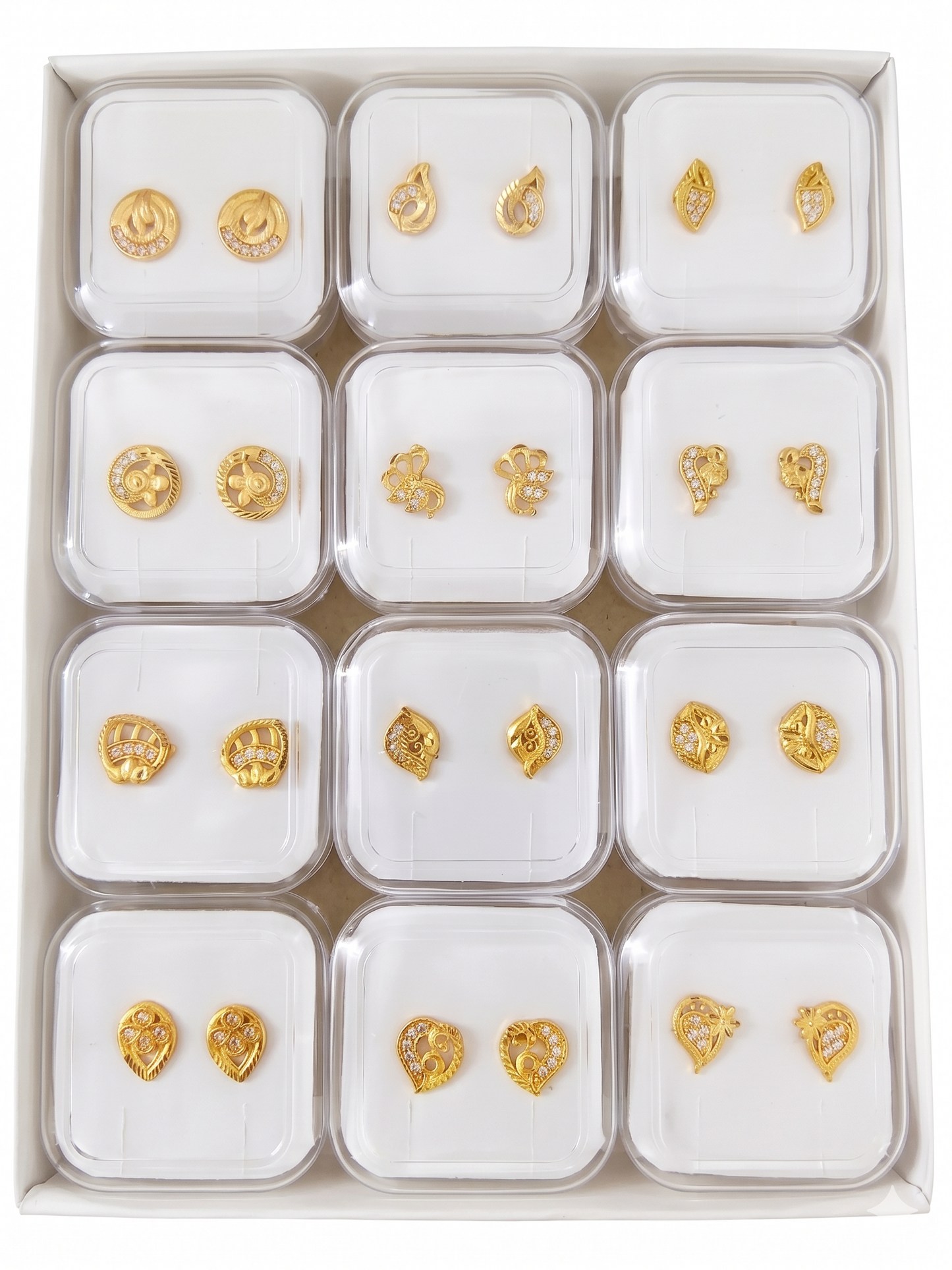 12-Pair Combo Set of Small Gold-Toned Filigree Stud Earrings for Women | Artificial American Diamond CZ Petite Tops (1.25 cm) | Lightweight Daily Wear Fashion Jewellery | INNOVATE ART IMPEX