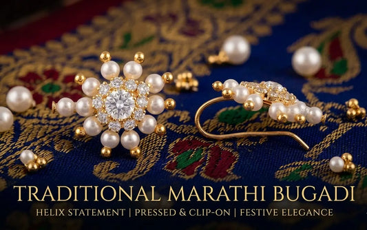 Traditional Marathi Bugadi – Pearl & Cubic Zirconia Helix Earring for Women – Classic Maharashtrian Clip-On / Pressing Type Jewelry by INNOVATE ART IMPEX Innovate Art Impex