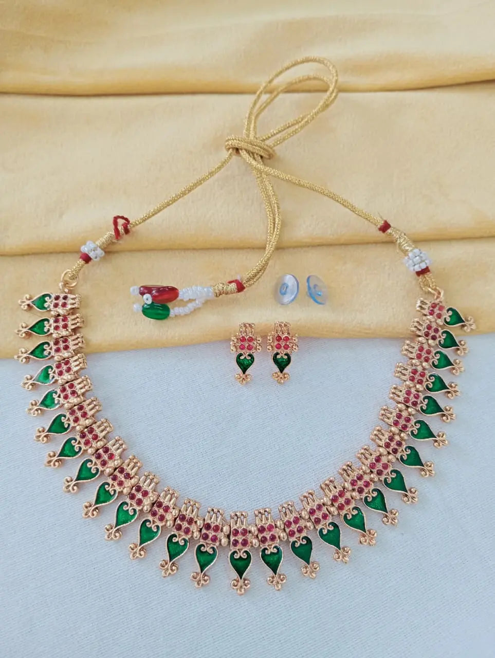 Elite Gold-Plated Meenakari Necklace Set with Matching Earrings – Traditional Green & Ruby Stone Choker for Women and Girls Innovate Art Impex