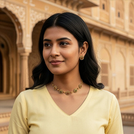 Elegant Antique Gold Floral Station Necklace & Earring Set