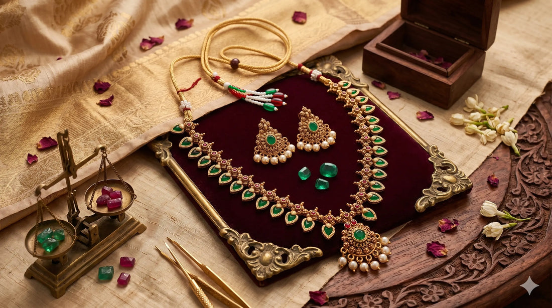 Traditional Kerala Palakka Necklace: Emerald & Ruby Elegance Innovate Art Impex