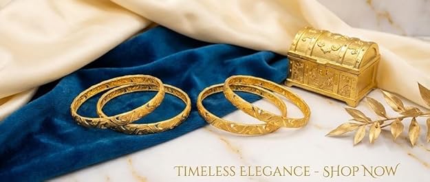 Close-up view of premium artificial Innovate Art Impex Traditional Bengali Gold Tone Alloy Bangle Set of 4 for Women | Intricate Cut-Out Leaf Pattern Ethnic Chudi Chura | Premium Anti-Tarnish Finish Shakha Pola Style Golden Bangles for Bridal Trousseau & Traditional Occasions by Innovate Art Impex.