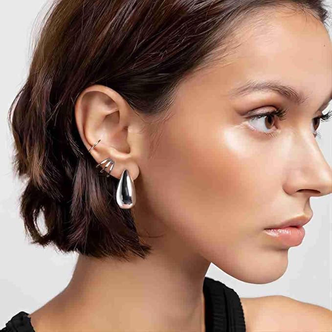 Close-up view of premium artificial Silver Plated Teardrop Stud Earrings for Women | Minimalist Daily Wear Earrings by Innovate Art Impex.