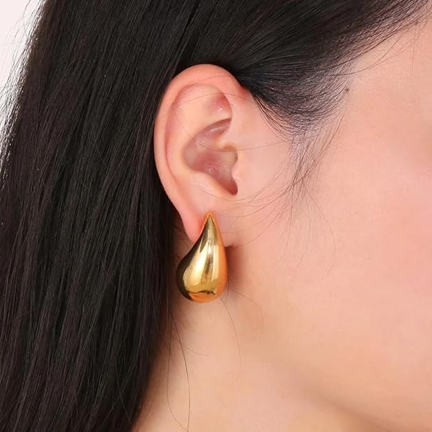 Close-up view of premium artificial 2 Pairs Combo Celebrity Inspired Stylish Gold Silver Plated Teardrop Earrings Dupes for Women Girls Teenagers Trending Oversized Lightweight Statement Waterdrop Earrings by Innovate Art Impex.