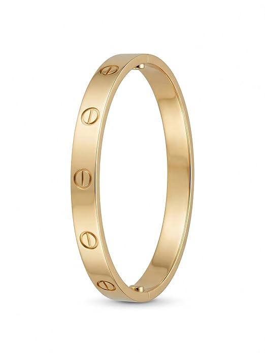 Close-up view of premium artificial Innovate Art Impex Women's Stylish Gold-Plated Screw Design Bracelet - Iconic Minimalist Bangle - High-Metal Imitation Jewellery - Free Size with Side Lock Closure by Innovate Art Impex.