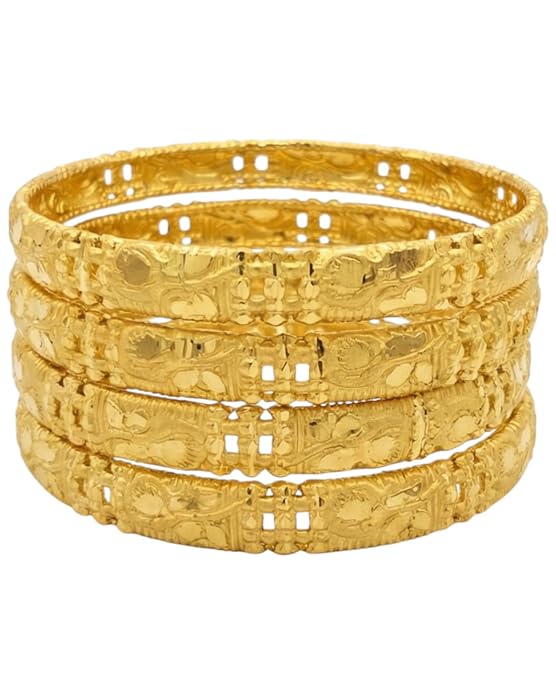 Close-up view of premium artificial INNOVATE ART IMPEX Traditional Gold-Plated Bangles Set of 4 for Women (Size 2.6) | Antique Brass & Alloy Ethnic Churi | Handcrafted Daily & Festive Kada Set for Ladies & Girls by Innovate Art Impex.