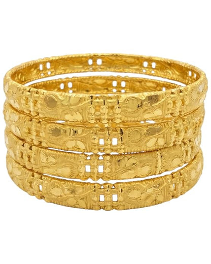 Close-up view of premium artificial INNOVATE ART IMPEX Traditional Gold-Plated Bangles Set of 4 for Women (Size 2.6) | Antique Brass & Alloy Ethnic Churi | Handcrafted Daily & Festive Kada Set for Ladies & Girls by Innovate Art Impex.