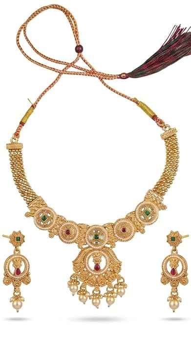 Hand-Strung Pearl Kundan Choker Set — Gemstone Necklace with Matching Earrings