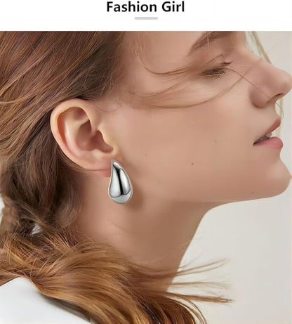 Close-up view of premium artificial Silver Plated Teardrop Stud Earrings for Women | Minimalist Daily Wear Earrings by Innovate Art Impex.