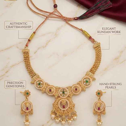 Hand-Strung Pearl Kundan Choker Set — Gemstone Necklace with Matching Earrings