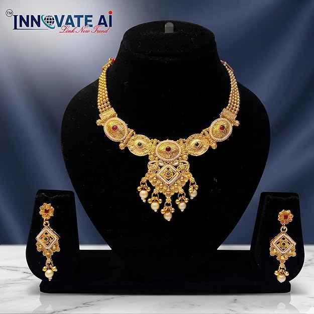 Adjustable Kundan Choker Set — Gold Plated Necklace with Pearl Drops & Matching Earrings