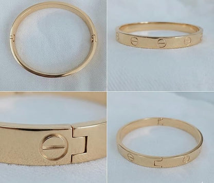 Close-up view of premium artificial Innovate Art Impex Women's Stylish Gold-Plated Screw Design Bracelet - Iconic Minimalist Bangle - High-Metal Imitation Jewellery - Free Size with Side Lock Closure by Innovate Art Impex.