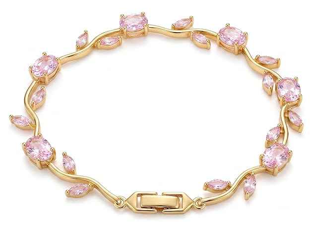 Gold-Toned Elysian Vine Link Bracelet with Radiant Pink Oval & Marquise Gemstones