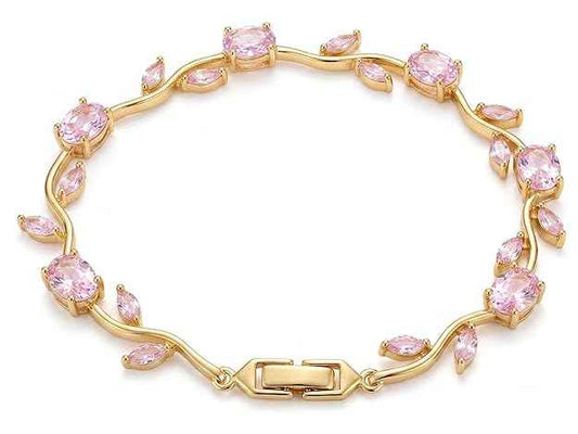 Gold-Toned Elysian Vine Link Bracelet with Radiant Pink Oval & Marquise Gemstones