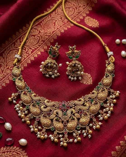 The Royal Mayur Heritage Antique Gold Necklace Set