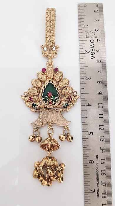 Traditional Antique Gold-Toned Meenakari Saree Challa Waist Keychain for Women | Artificial Ethnic Kamarbandh Ornament with Green Stone & Jhumki Drop | INNOVATE ART IMPEX