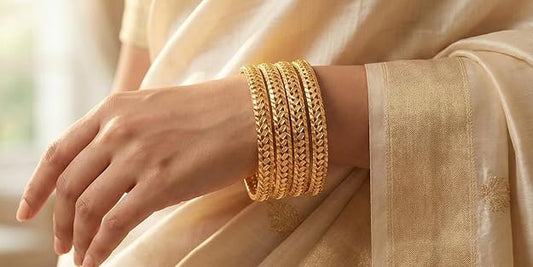 Innovate Art Impex Traditional Bengali Gold Tone Alloy Bangles Set of 4 for Women | Ethnic Indian Chudi Kada Jewelry for Girls | Bridal & Wedding Accessories | Daily Bangle Bracelet Pack