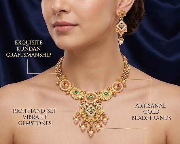 Adjustable Kundan Choker Set — Gold Plated Necklace with Pearl Drops & Matching Earrings