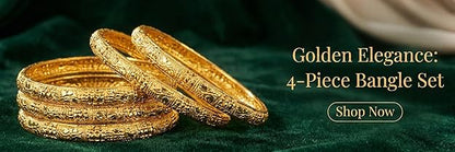 Close-up view of premium artificial INNOVATE ART IMPEX Traditional Gold-Plated Bangles Set of 4 for Women (Size 2.6) | Antique Brass & Alloy Ethnic Churi | Handcrafted Daily & Festive Kada Set for Ladies & Girls by Innovate Art Impex.