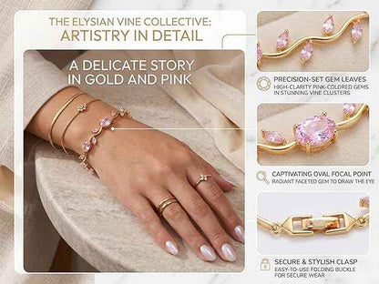 Gold-Toned Elysian Vine Link Bracelet with Radiant Pink Oval & Marquise Gemstones