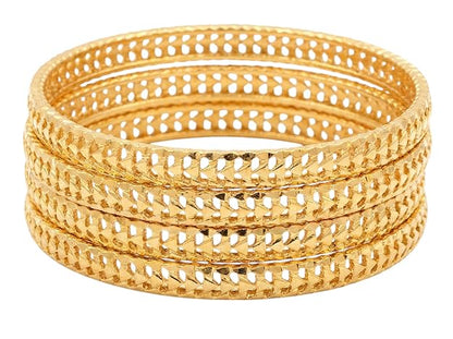 Close-up view of premium artificial Innovate Art Impex Traditional Bengali Gold Tone Alloy Bangles Set of 4 for Women | Ethnic Indian Chudi Kada Jewelry for Girls | Bridal & Wedding Accessories | Daily Bangle Bracelet Pack by Innovate Art Impex.