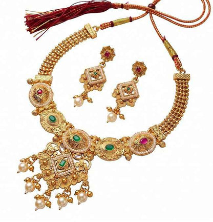 Adjustable Kundan Choker Set — Gold Plated Necklace with Pearl Drops & Matching Earrings