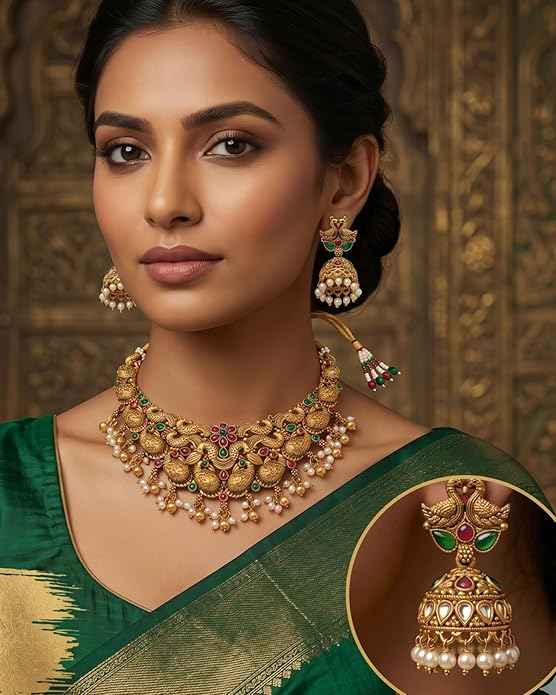 The Royal Mayur Heritage Antique Gold Necklace Set