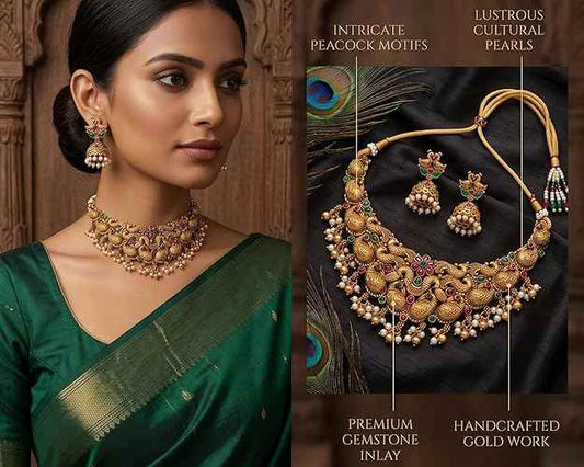 The Royal Mayur Heritage Antique Gold Necklace Set