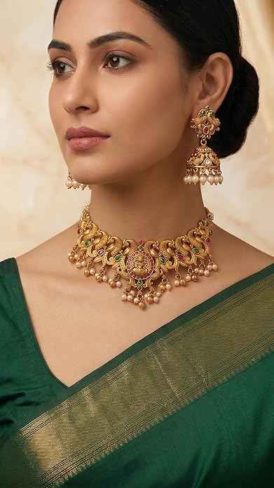 The Divine Lakshmi & Mayur Heritage Antique Gold Choker Set