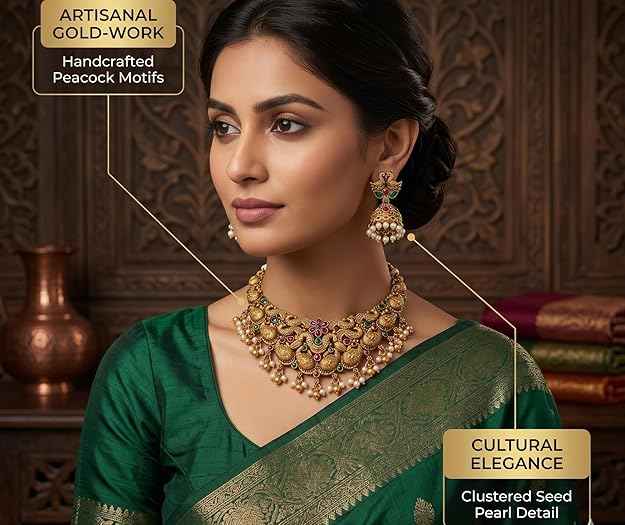 The Royal Mayur Heritage Antique Gold Necklace Set
