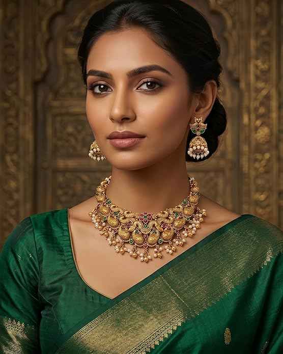 The Royal Mayur Heritage Antique Gold Necklace Set