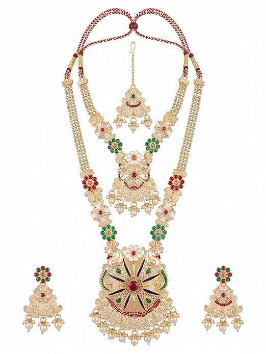 Opulent Gold-Plated Bridal Rani Haar & Choker Layered Combo Set | Pearl & Meenakari 4-Piece Heritage Jewelry | INNOVATE ART IMPEX
