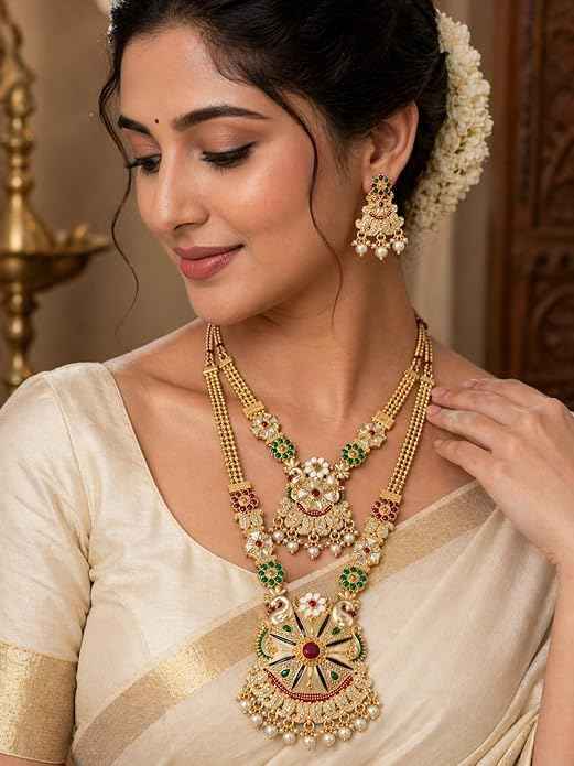 Opulent Gold-Plated Bridal Rani Haar & Choker Layered Combo Set | Pearl & Meenakari 4-Piece Heritage Jewelry | INNOVATE ART IMPEX