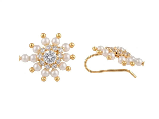 Traditional Marathi Bugadi – Pearl & Cubic Zirconia Helix Earring for Women – Classic Maharashtrian Clip-On / Pressing Type Jewelry by INNOVATE ART IMPEX Innovate Art Impex