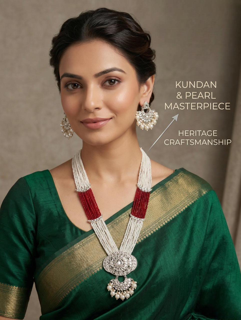 Close-up view of premium artificial Luxury Multi-Layered Pearl Rani Haar with Chandbali Pendant – Available in Maroon by Innovate Art Impex.