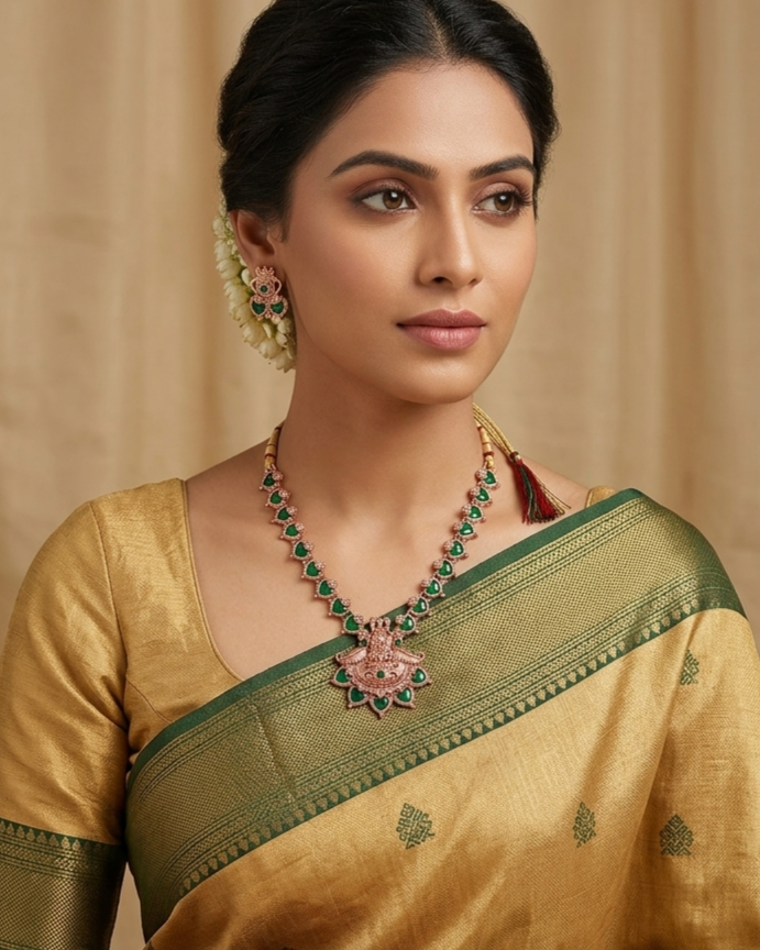 Kerala Palakka Antique Gold Necklace Set with Goddess Lakshmi Pendant Innovate Art Impex