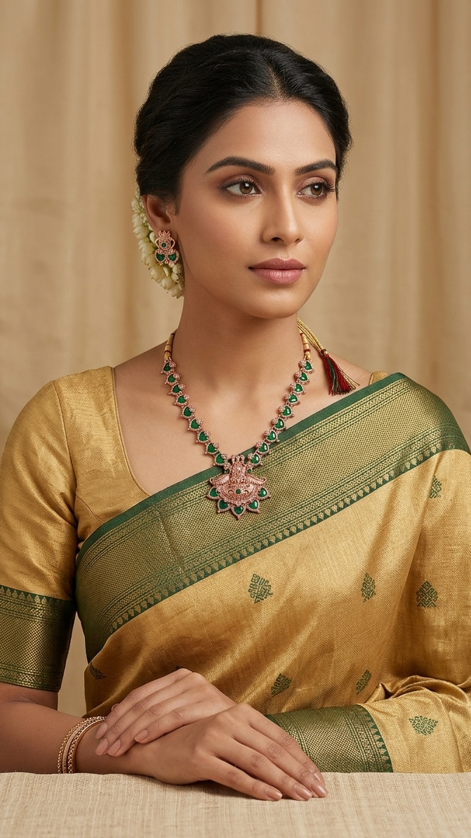 Kerala Palakka Antique Gold Necklace Set with Goddess Lakshmi Pendant Innovate Art Impex