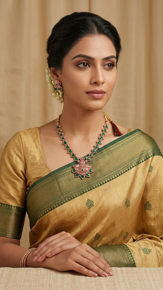 Kerala Palakka Antique Gold Necklace Set with Goddess Lakshmi Pendant Innovate Art Impex