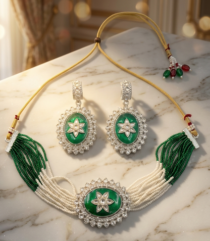 Close-up view of premium artificial Festive Wear Multi-Strand Beaded Choker Set with Enamel Detailing by Innovate Art Impex.