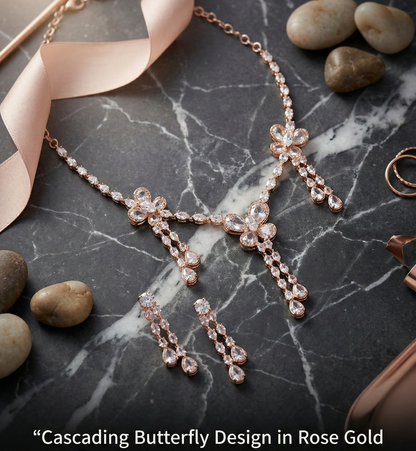 Close-up view of premium artificial Rose Gold Floral CZ Bridal Set | Innovate Art Impex by Innovate Art Impex.