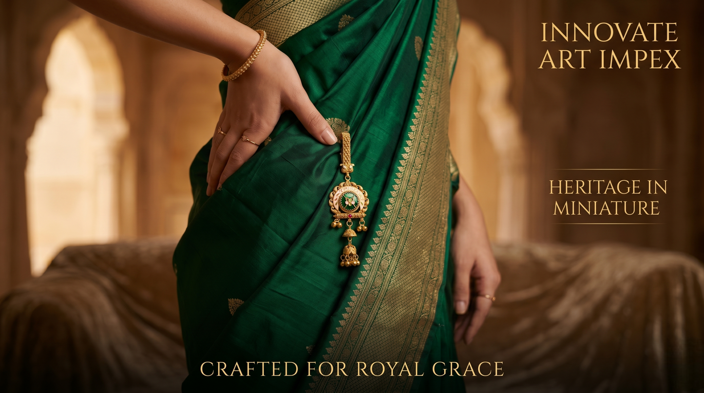 Traditional Antique Gold-Toned Meenakari Saree Challa