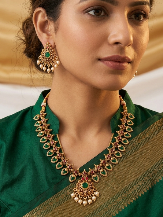 Gold Plated Emerald Leaf Jewelry