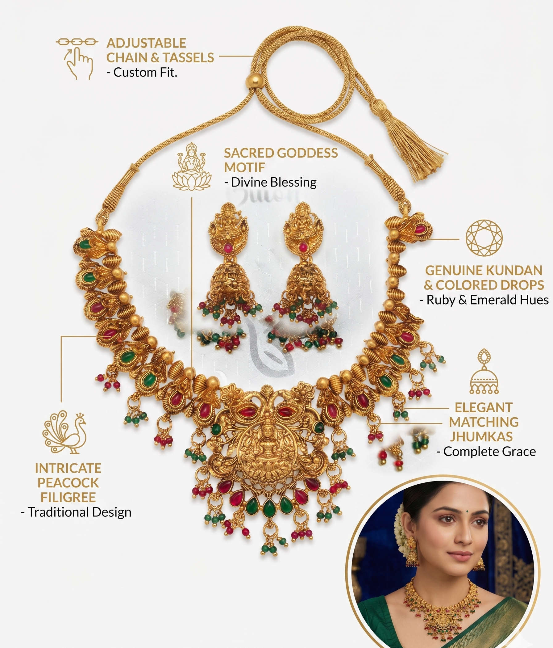 The Royal Lakshmi & Peacock Temple Necklace Set