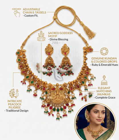 The Royal Lakshmi & Peacock Temple Necklace Set
