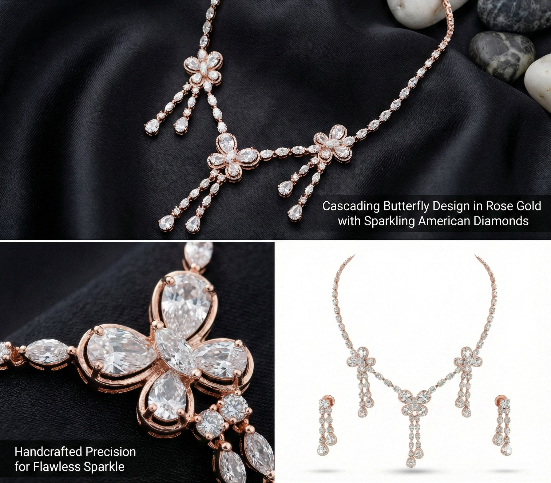 Close-up view of premium artificial Rose Gold Floral CZ Bridal Set | Innovate Art Impex by Innovate Art Impex.