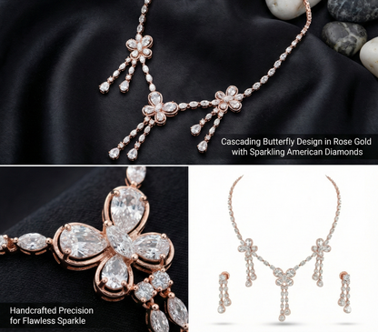 Close-up view of premium artificial Rose Gold Floral CZ Bridal Set | Innovate Art Impex by Innovate Art Impex.